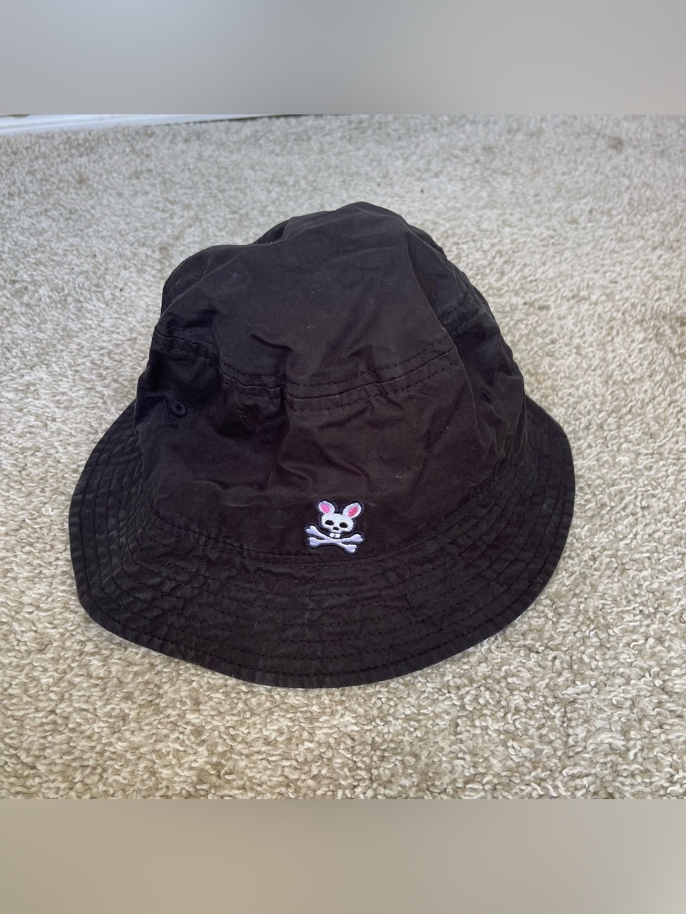 Psycho Bunny Hat Cap Fitted Bucket Hat Black O/S Blue Bunny Logo Crossbones
